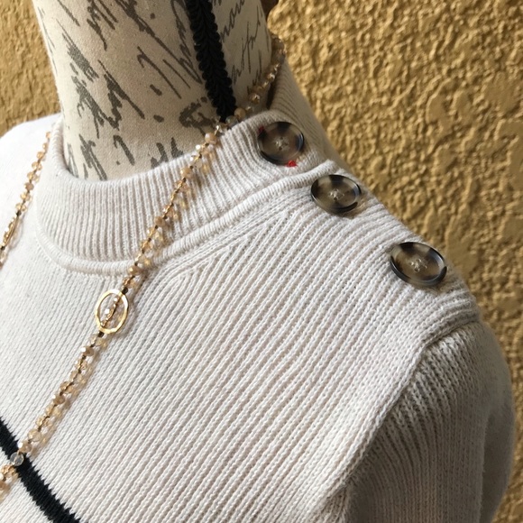 GAP Black & Cream Striped Long Sleeve Sweater Top & New Necklace, M - Picture 5 of 12